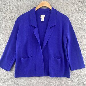 Chicos Sweater Womens 0 US Small Blue Structured Sara Cardigan 3/4 Sleeve Knit